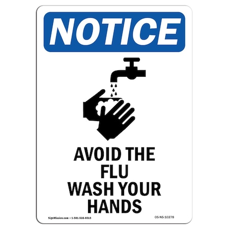 OSHA Notice Sign, Avoid The Flu Wash With Symbol, 14in X 10in Decal
